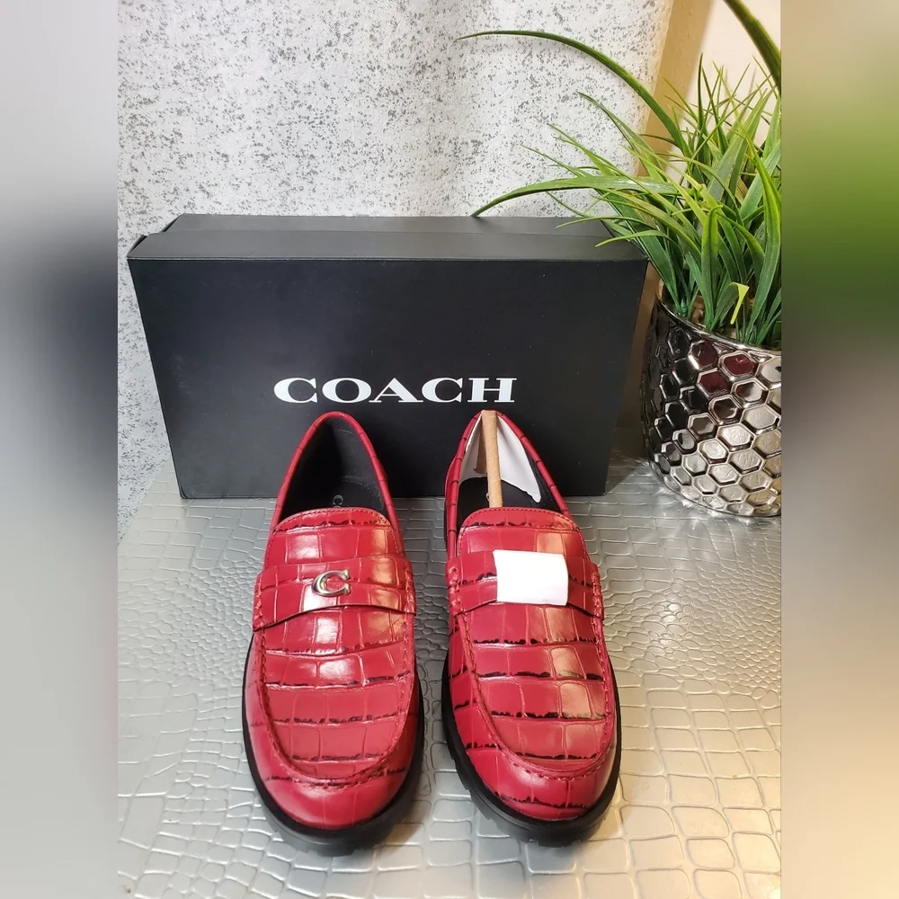 Coach NWB Joselyn Embossed Croc Loafers Dark Ruby Size 7B